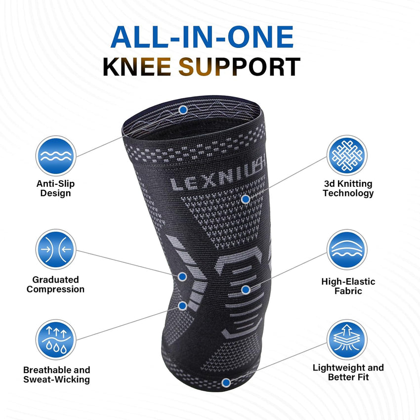 Knee Support Compression Sleeve for Injury & Sports Black XL