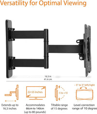 Amazon Basics TV Wall Bracket READ DESC 26-55 inch(66cm-140cm) TVs, Swivels Tilts TV Wall Mount for Flat & Curved TV, VESA 100x100mm to 400x400mm, holds up to 36kg, Black