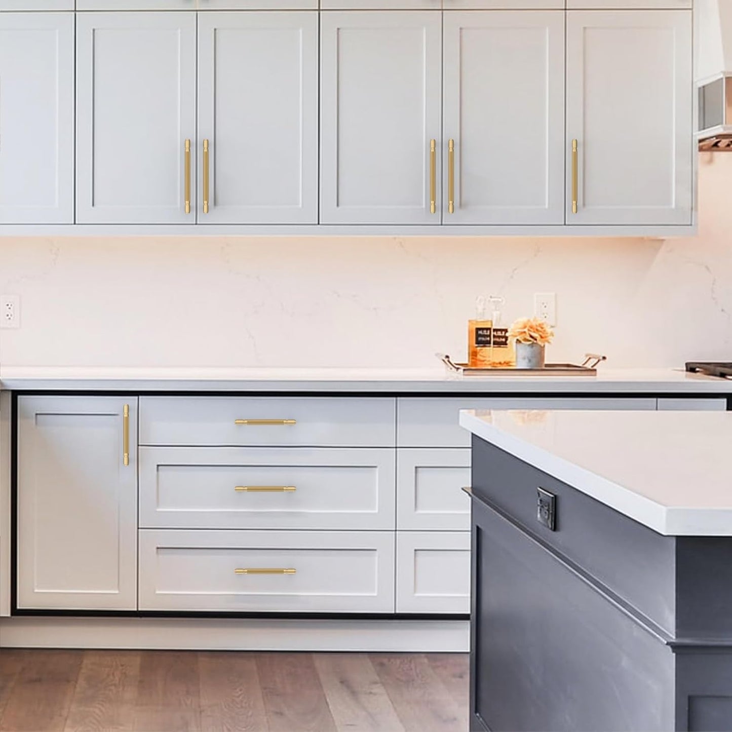 Amerdeco 10 Pack Gold knurled Cabinet Pulls 6.3 Inch(160mm) Hole Center Drawer Pulls Cabinet Hardware Kitchen Cabinet Handles for Bathroom AM032