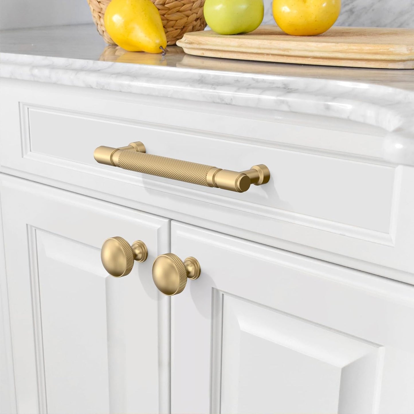 Amerdeco 10 Pack Gold knurled Cabinet Pulls 6.3 Inch(160mm) Hole Center Drawer Pulls Cabinet Hardware Kitchen Cabinet Handles for Bathroom AM032