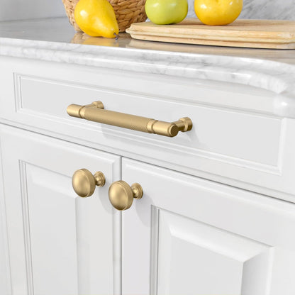 Amerdeco 10 Pack Gold knurled Cabinet Pulls 6.3 Inch(160mm) Hole Center Drawer Pulls Cabinet Hardware Kitchen Cabinet Handles for Bathroom AM032