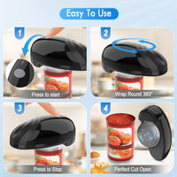 Electric Can Opener, Rechargeable and USB Cable Automatic Can Opener with One-Touch Operation,Safe for All Can Sizes Kitchen Gadget Can Openers for Seniors, Arthritis and Mum (Black)