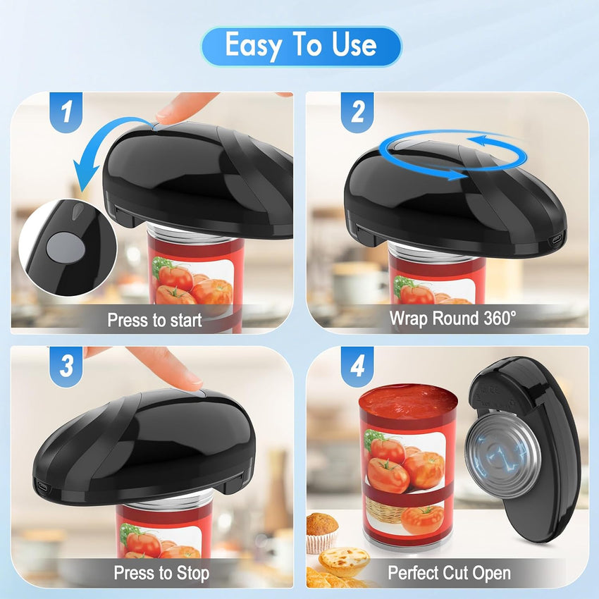 Electric Can Opener, Rechargeable and USB Cable Automatic Can Opener with One-Touch Operation,Safe for All Can Sizes Kitchen Gadget Can Openers for Seniors, Arthritis and Mum (Black)