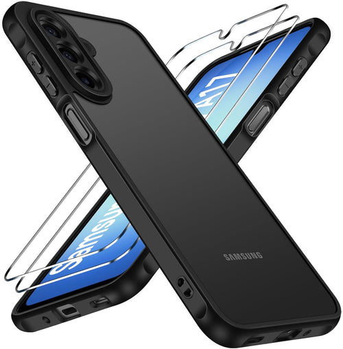 ivoler 3 in 1 Case for Samsung Galaxy A16 4G/5G with 2 Pieces Tempered Glass,[Military Protection] Transparent Anti-Shock Protective Cover-Black