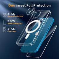 5 in 1 Magnetic for iPhone 13 Case 6.1-Inch with 2X Screen Protector + 2 Lens Protector, [Compatible with MagSafe] Slim Soft TPU Silicone Shockproof Anti-Scratch Phone Cover - Clear