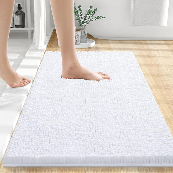 Chenille Bath Mat 50x75cm Absorbent Non-Slip Bathroom Rug White