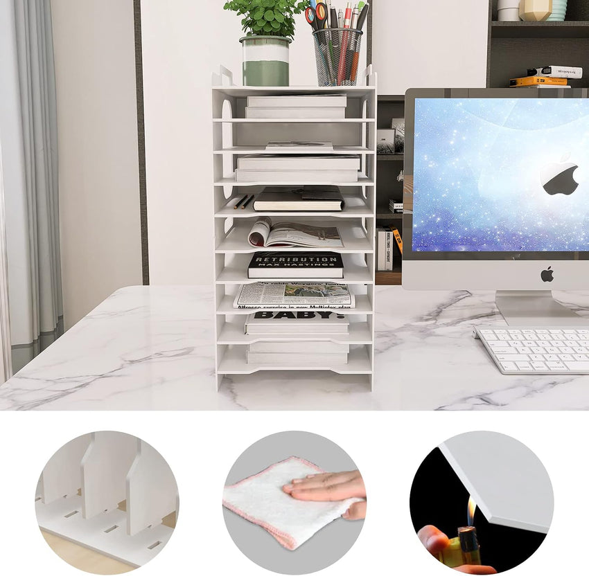 PUNCIA 10-Tier Office Paper Organizer for Desk Desktop File Holder Desk Letter Tray A4 Paper Holder Document Storage Rack for Home Office School