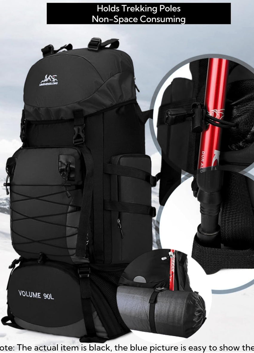 Fesky Large Waterproof Rucksack Lightweight Adjustable for Camping Hiking Ã¢ÂÂ Black 90L
