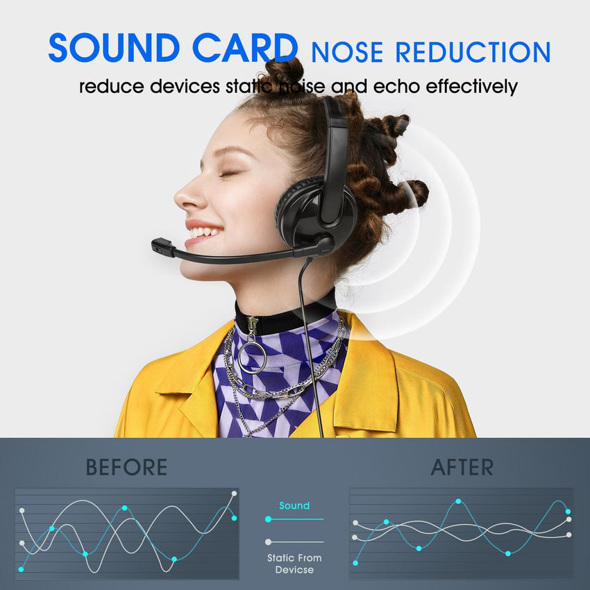 Venker LCL USB Headsets with Microphone, U17D 3m Length Noise Cancelling Headset Stereo Headphone for PC, Laptop USB/3.5mm, Multi-Use USB Headsets Earphone for Call Center