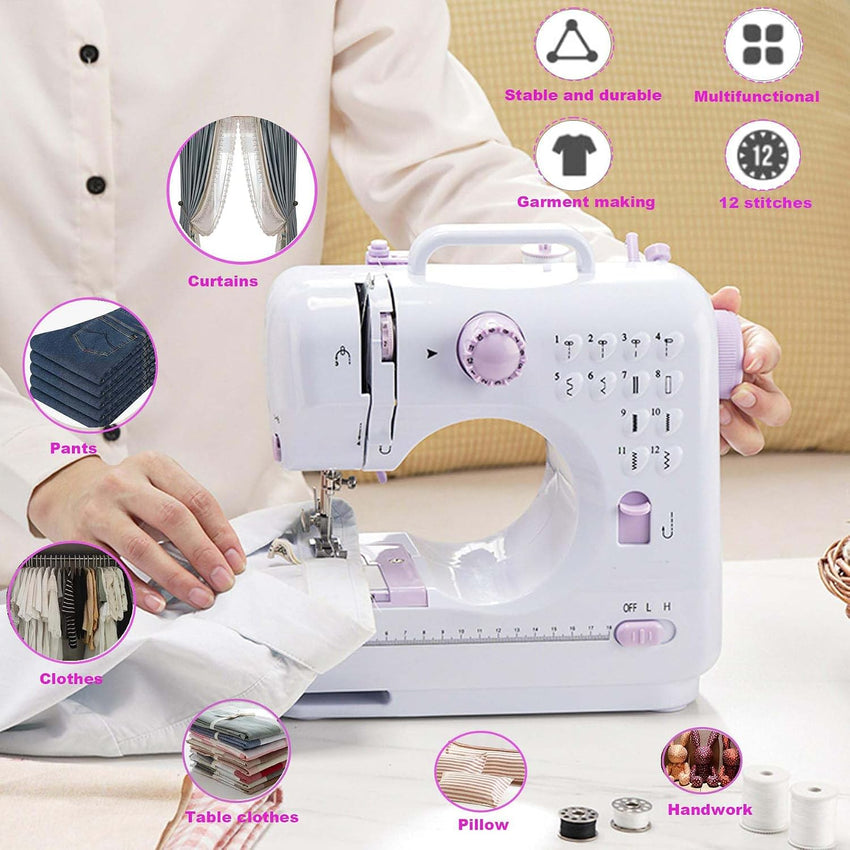 Sewing Machine 12 Stitches 2 Speeds Double Thread White