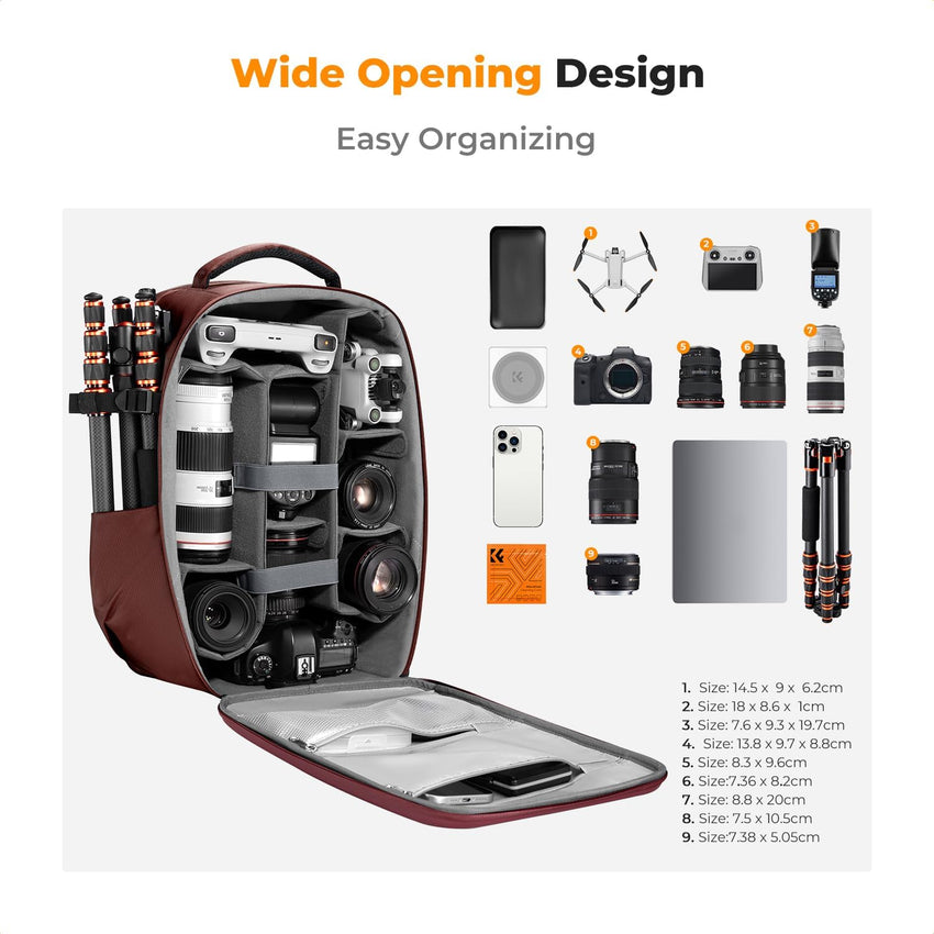 K&F CONCEPT Hardshell Camera Backpack DSLR Waterproof with 15.6in Laptop Compartment Red