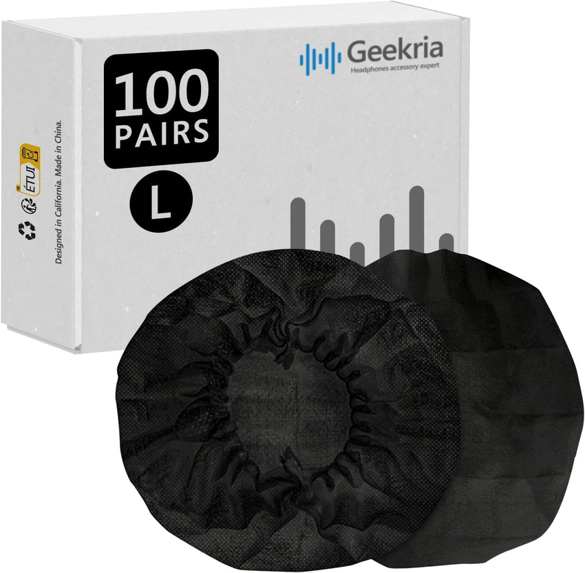 Geekria 100 Pairs Disposable Headphones Ear Cover for Large Over-Ear Headset Earcup, Stretchable Sanitary Ear Pads Cover, Hygienic Ear Cushion Protector (L/Black)