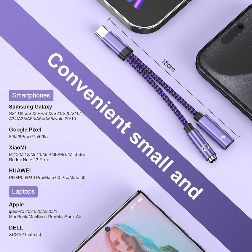 USB C to 3.5mm Jack and Charger Adapter USB C Headphone Adapter Splitter