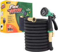 Expandable Garden Hose 50ft with 8-Function Nozzle No-Kink Brass Fittings