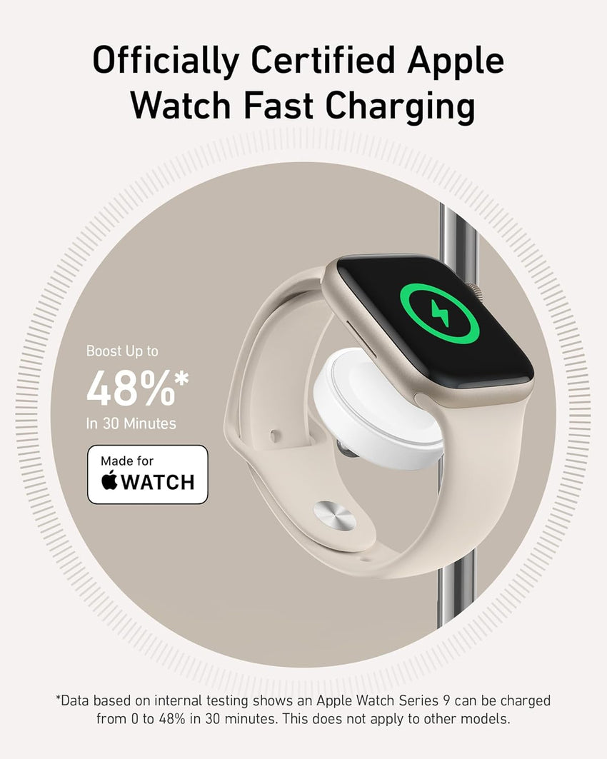 Anker 3-in-1 Wireless Charging Station, MagSafe Charger Compatible, Qi2 Certified 15W Wireless Stand, For iPhone 15/14 Series, AirPods Pro, Apple Watch Ultra (USB C Charger and Cable Included)