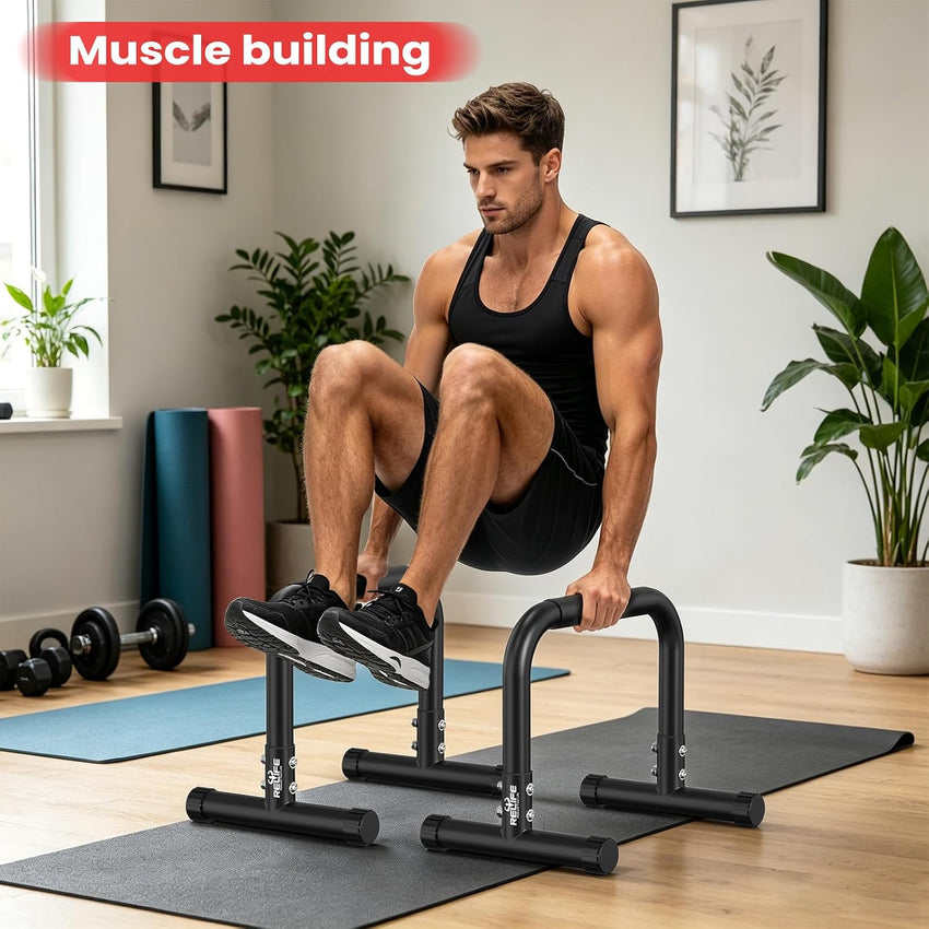 RELIFE Dip Station Adjustable Height Calisthenics Bar â Black