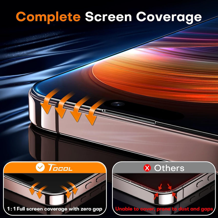 TOCOL for 17 Pro Max / 16 Pro Max Privacy Screen Protector 6.9-Inch, True 25Â°Anti Spy, Instant Installation, Full Coverage Protection, Tempered Glass Shatterproof, Case Friendly, 2 Pack