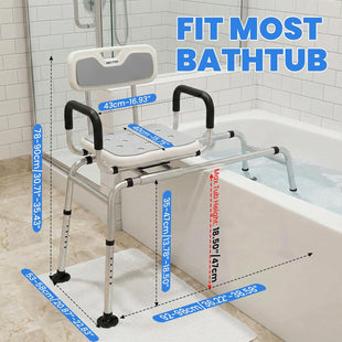 Sliding Bathtub Transfer Bench 360ÃÂ° Rotating Shower Chair Height Adjustable