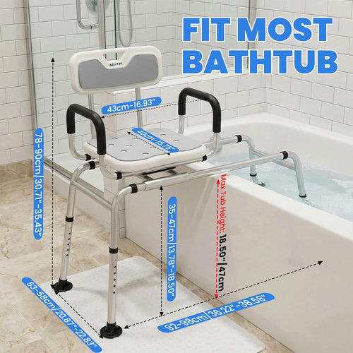 Sliding Bathtub Transfer Bench 360ÃÂ° Rotating Shower Chair Height Adjustable