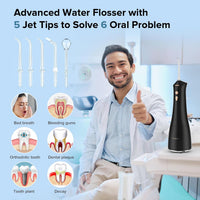 Water Flosser Cordless Rechargeable 2000mAh 5 Modes 5 Tips 300ml IPX7