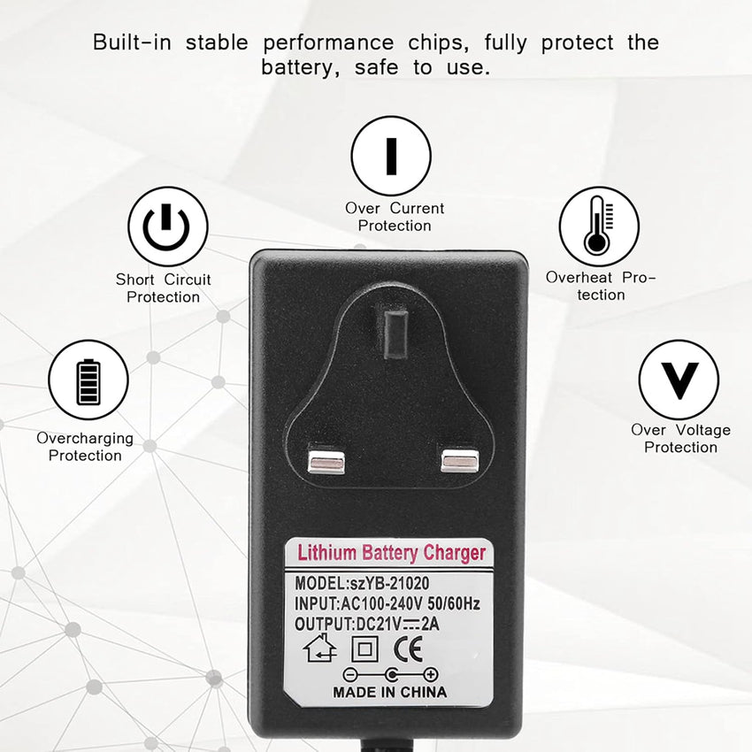 21V 2A AC/DC Power Supply Adapter, 100V-240V Lithium Battery Charger Converter 5.5 x 2.5mm Tip, Safe Drills Power Tools Battery Charger, Fast for Charging(UK) (2)