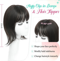 Peonymebeauty Fake Bangs Hair Toppers for Women, 4"X5" Base Topper with 360Â°Clip in Fringe for Hair Loss 12 Inch Synthetic Fiber Wiglets Ladies Straight Hairpieces for Daily Use Add Volume(Dark Brown)