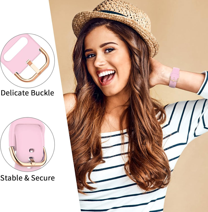 Yoohoo Straps 4 Pack, Compatible with Apple Watch Straps 38mm/40mm/41mm, Soft & Smooth Silicone, Buckle Strap Compatible with iWatch Series 7, SE, 6, 5, 4, 3, 2, 1, Grey/Pink/Lavender/Wine Red