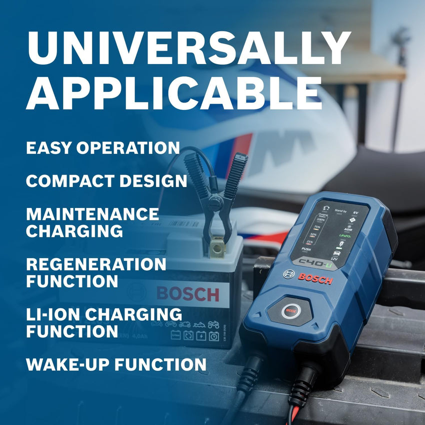 Bosch C40-Li Battery Charger 5A Trickle For 6/12V Lead-acid & LiFePO4 UK Plug