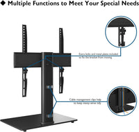 BONTEC Universal TV Stand for 24-60 Inch LCD LED OLED Plasma TVs, Height Adjustable Table Top Pedestal with Bracket, 8mm Tempered Glass Base, 45kg Load, Max VESA 400x400mm, Cable Management