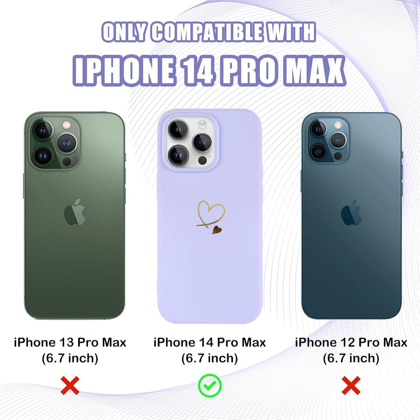 Newseego Compatible with iPhone 14 Pro Max Case, Cute Gold Love-Heart Pattern Design iPhone 14 Pro Max Case Girls Women Slim Liquid Silicone Shockproof Protective Case for iPhone 14 Pro Max-Purple