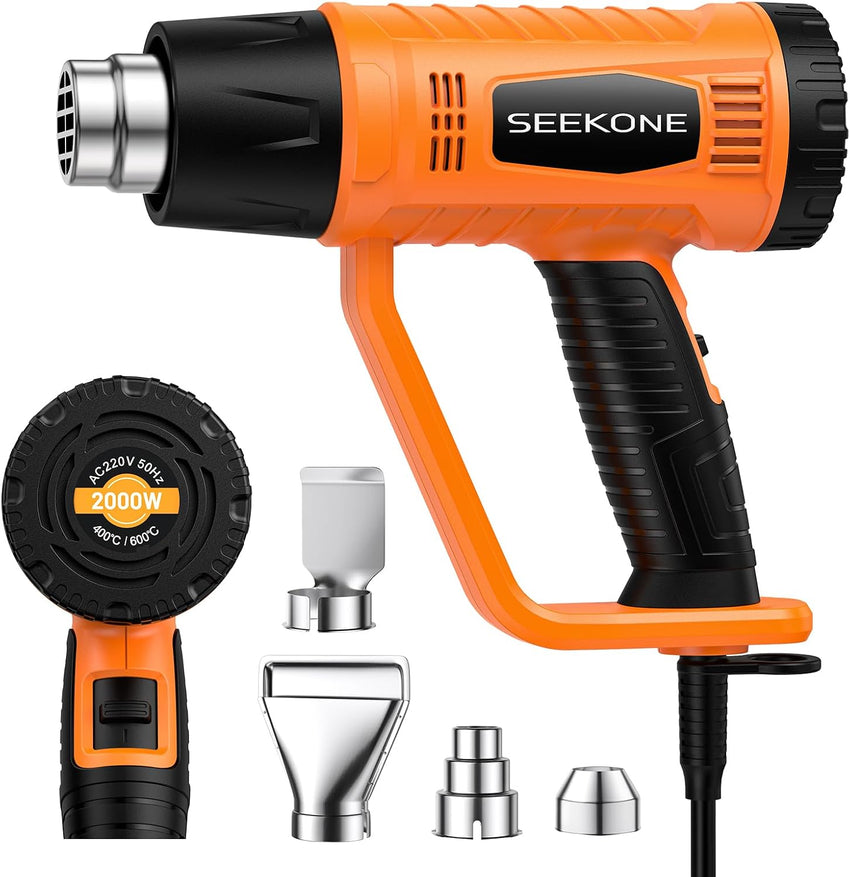 Heat Gun, SEEKONE 2000W Professional Heavy Duty Hot Air Gun Kit 400â & 600â Dual-Temperature Settings with Flame Retardant Protective Cover, 4 Nozzles for Crafts, Shrinking PVC, Stripping Paint