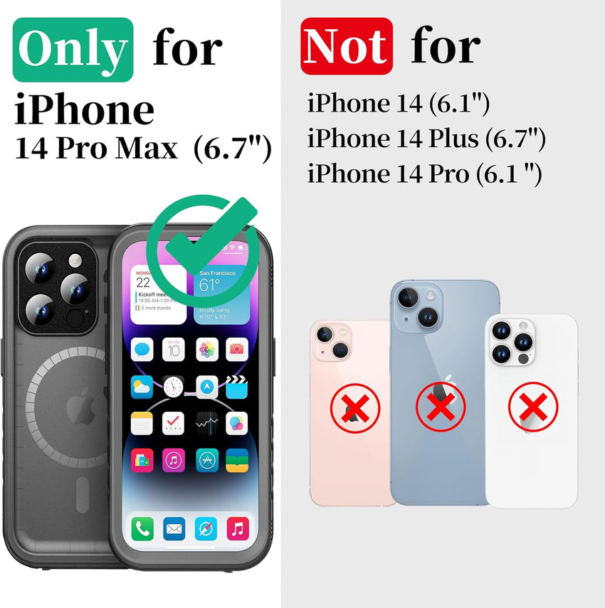 Cozycase for iPhone 14 Pro Max Case Ultra Waterproof for MagSafe - 360 Heavy Duty Shockproof/IP68 Dustproof/Double Full Body/Front and Back 14 ProMax Protective Case with Screen/Camera ProtectorMatte