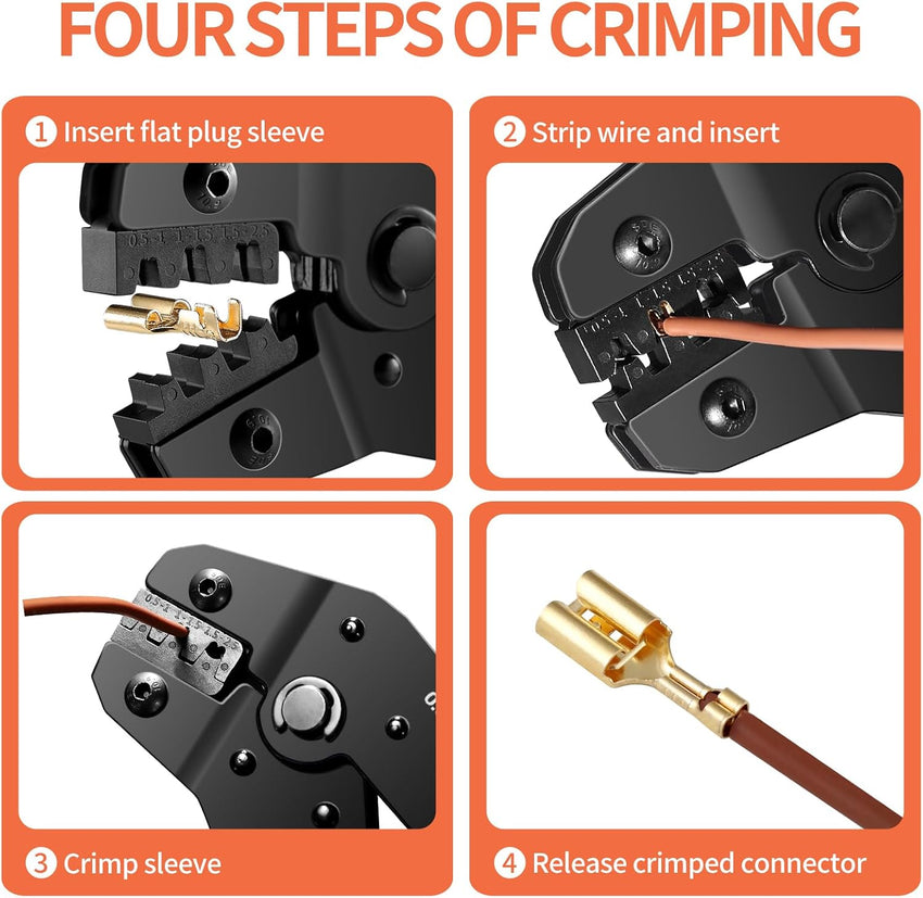 PotentForce Crimping Tool Set - 600pcs Crimp Connectors for 0.5-2.5mmÂ²/AWG 22-16 Wire, Suitable for 2.8mm, 4.8mm, 6.3mm Spade Connectors