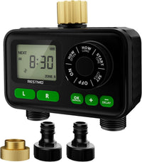 Sprinkler Timer 2-Zone Programmable Up to 11h59m Brass Inlet Rain Delay Manual/Auto Outdoor Hose