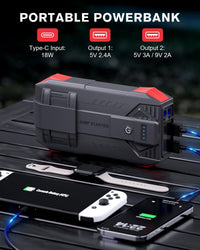 Povasee 4000A UltraSafe Jump Starter Power Pack, 12V Car Battery Booster Jump Starter Power Bank (up to 10L Petrol/8L Diesel), Jump Pack Car Starter with Jump Leads, Emergency LED and 2 USB Ports