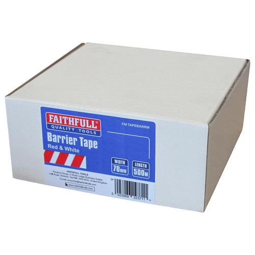 Faithfull FAITAPEBARRW Hazard Warning Barrier Tape 70mm x 500M Red/White