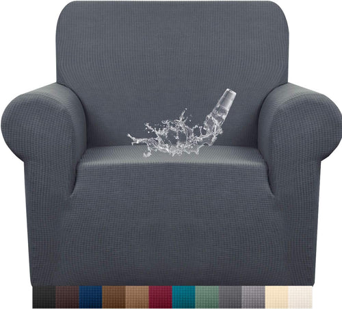 Granbest Premuim Water Repellent Armchair Covers 1 Piece Stretch Chair Slipcover for Living Room Non Slip Chair Protector Jacquard Sofa Cover 1 Seater Chair Covers (1 Seater, Grey)