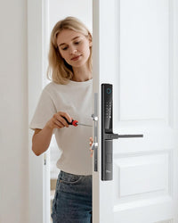 NGTeco Smart Door Lock with Handles, Fingerprint Keyless Security Entry Door Lock, Passcode, IC Card, Fingerprint, Key, WiFi Smart Lock for Narrow-Frame Doors, APP Control, Easy Installation