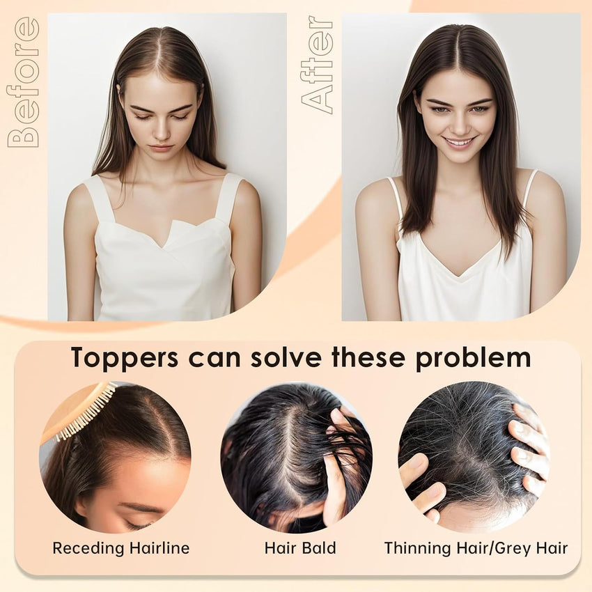 Human Hair Topper Side Bangs 9x12cm TâShaped HandâStitched Base 360Â° Coverage 13g â Medium Brown #4