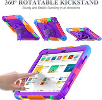 SEYMAC stock Case for iPad 10th Generation 10.9 Inch 2022, Full-Body Drop Protection with Screen Protector, Rotating Stand/Hand Strap & Pencil Holder for iPad 10 Case A2696/ A2757/ A2777, Camo+Purple