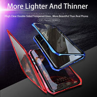 Case for iPhone 11 Pro Magnetic Adsorption Technology Cover Batman style design 9H Front and Back Tempered Glass 360Â° Full Body Shockproof Ultra Thin Metal Bumper - Silver