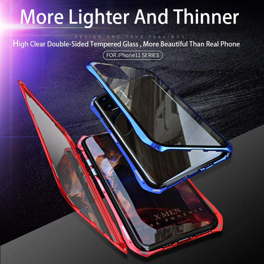 Case for iPhone 11 Pro Magnetic Adsorption Technology Cover Batman style design 9H Front and Back Tempered Glass 360Â° Full Body Shockproof Ultra Thin Metal Bumper - Silver