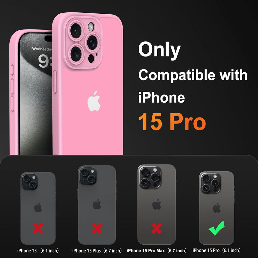 Mootobo for iPhone 15 Pro Case 6.1-Inch, Matte Shockproof Bumper Phone Cover, Military-Grade Protection Ultra Slim 360^0Full Body Frosted Translucent Back Phone case for iPhone 15 Pro (Pink)