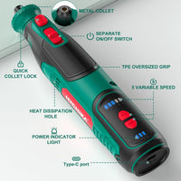 Cordless Rotary Tool 8V 2.0Ah 5ÃÂ¢ÃÂÃÂSpeed 30,000rpm with 145pc Accessories & LED Light ÃÂ¢ÃÂÃÂ 145pc Kit