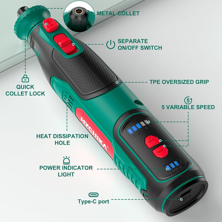 Cordless Rotary Tool 8V 2.0Ah 5ÃÂ¢ÃÂÃÂSpeed 30,000rpm with 145pc Accessories & LED Light ÃÂ¢ÃÂÃÂ 145pc Kit