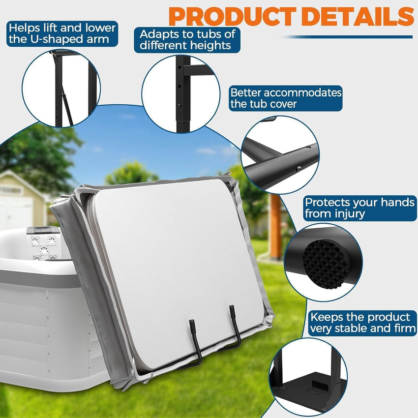 Hydraulic Hot Tub Cover Lifter Adjustable Spa Cover Lift Rust-Resistant Coating Fits Most Round & Inflatable Hot Tubs â Universal