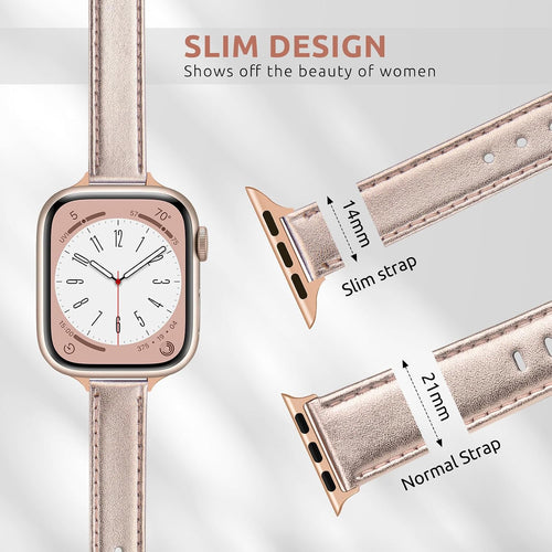 Tuocal Genuine Leather Strap Compatible with Apple Watch Strap 38mm 40mm 41mm 42mm(Series 10) for Women Men, Slim Thin Elegant Narrow Wristband for iWatch Series 10 9 8 7 6 5 4 3 2 1
