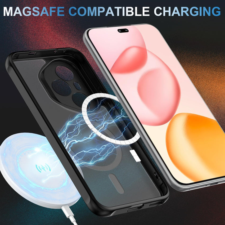 WQRTYJK Magnetic for Honor 400 Pro Case with Tempered Glass Screen Protector Matte Translucent Shockproof Protective Bumper Phone Cover (Black)