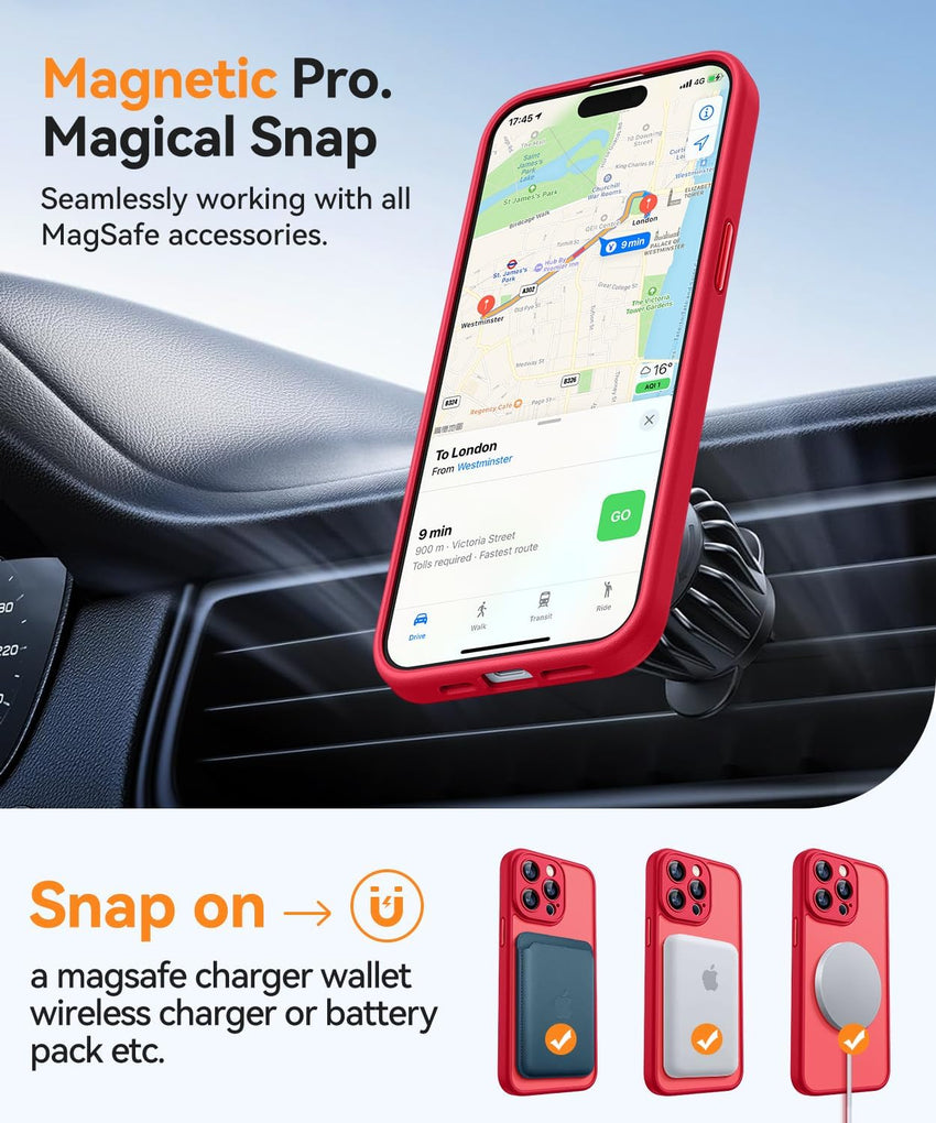 CANSHN Magnetic Compatible with iPhone 14 Pro Case(6.1 Inch), Upgraded [Full Camera Protection] [Compatible with Magsafe] [Translucent Matte] Shockproof Protective Phone Case Cover - Red