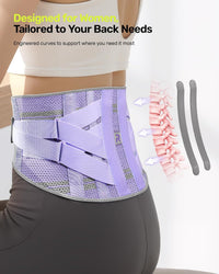 Women's Back Support Belt Ergonomic Lumbar Brace with 3D Pad Kidney Support Purple M (85-100 cm)